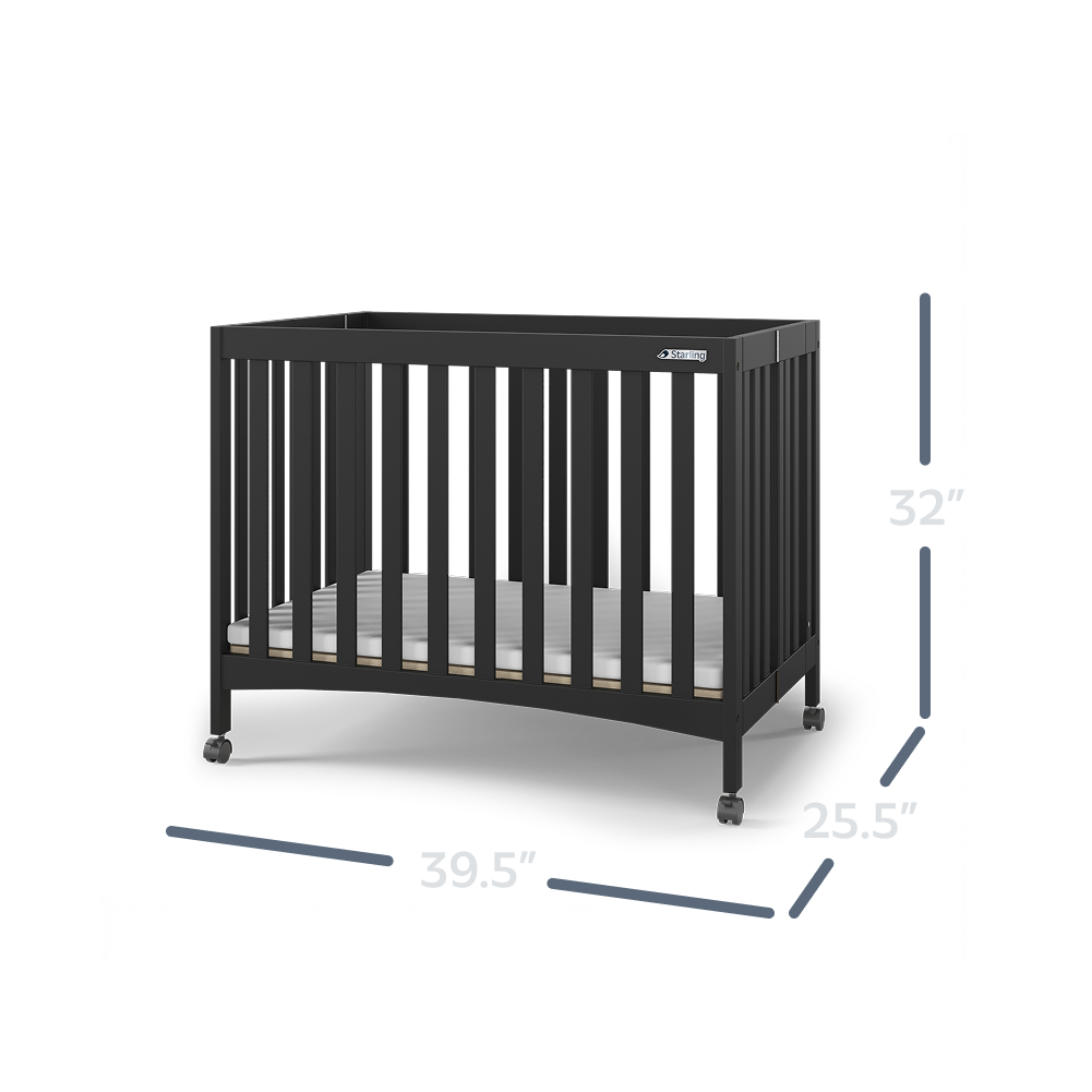 London Mini Folding Wood Crib dimensions diagram