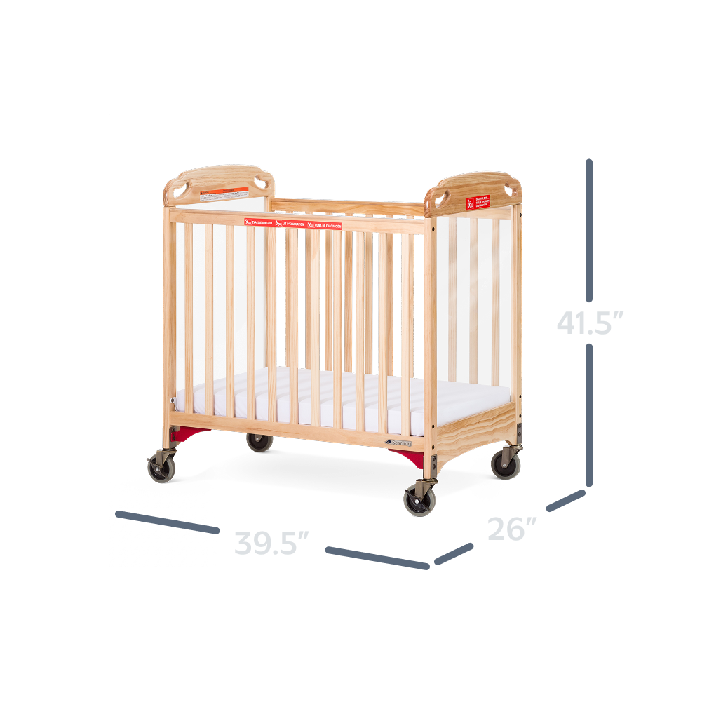 Safe Haven Compact Wood Evacuation Crib dimensions diagram