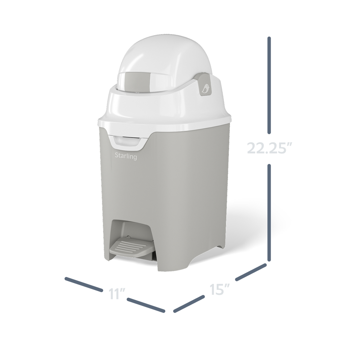 Mini Hands Free Diaper Pail dimensions diagram