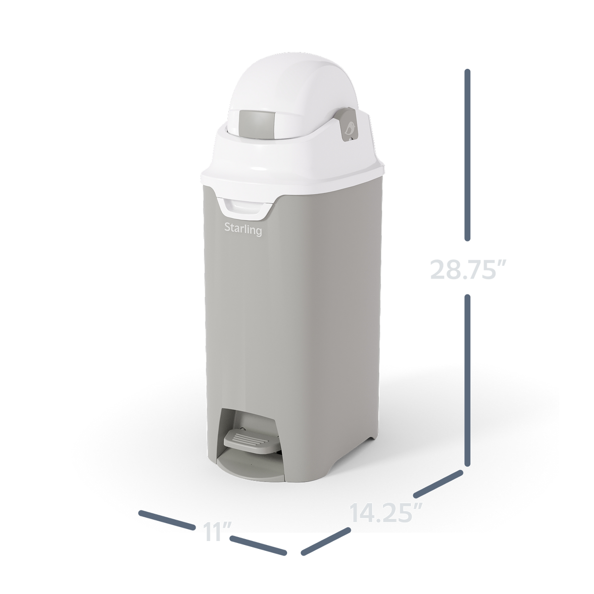 Medium Hands-Free Diaper Pail dimensions diagram
